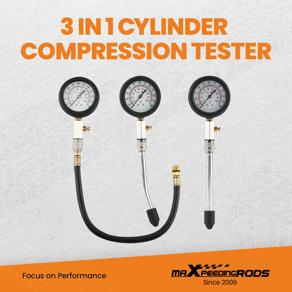 Testeur De Compression Moteur 9 Pièces - Manomètre 0-300 PSI - Adaptateurs M10 M12 M14 M18 - Pour Voiture, Camion, Diagnostic