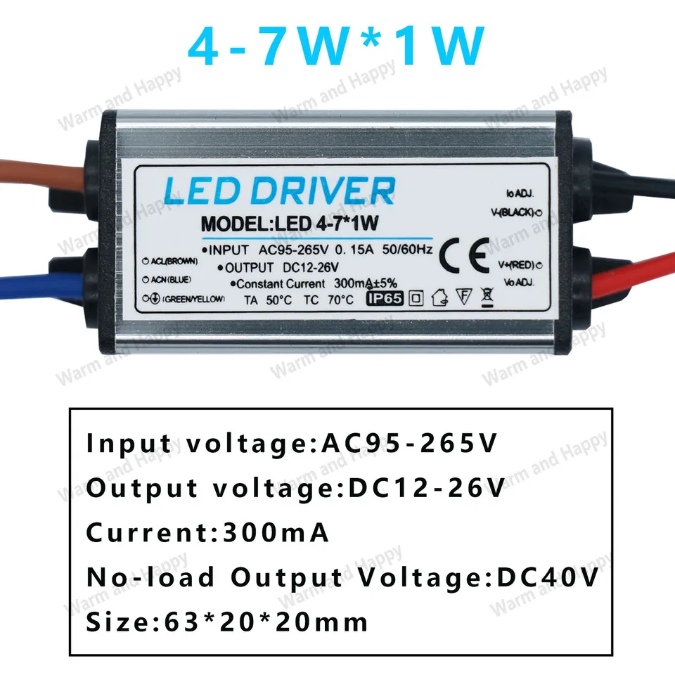 Generic LED Driver Power Supply, 500mA Constant Current, 3W LED Transformer, AC95-265V Input, DC2-4V Output, Premium Cables For DIY Lighting
