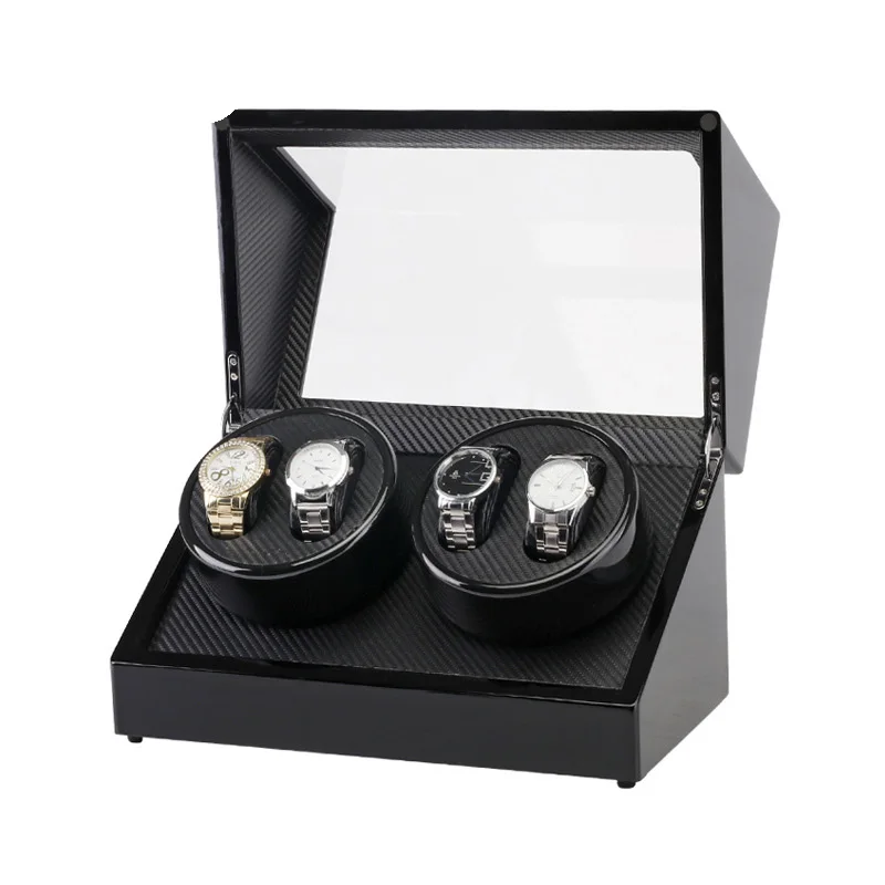 

Electric Wooden Watch Winder Black Paint Double Head 4 Slots PU Storage Winder Box Automatic Chain up Rotation Wristwatch Box