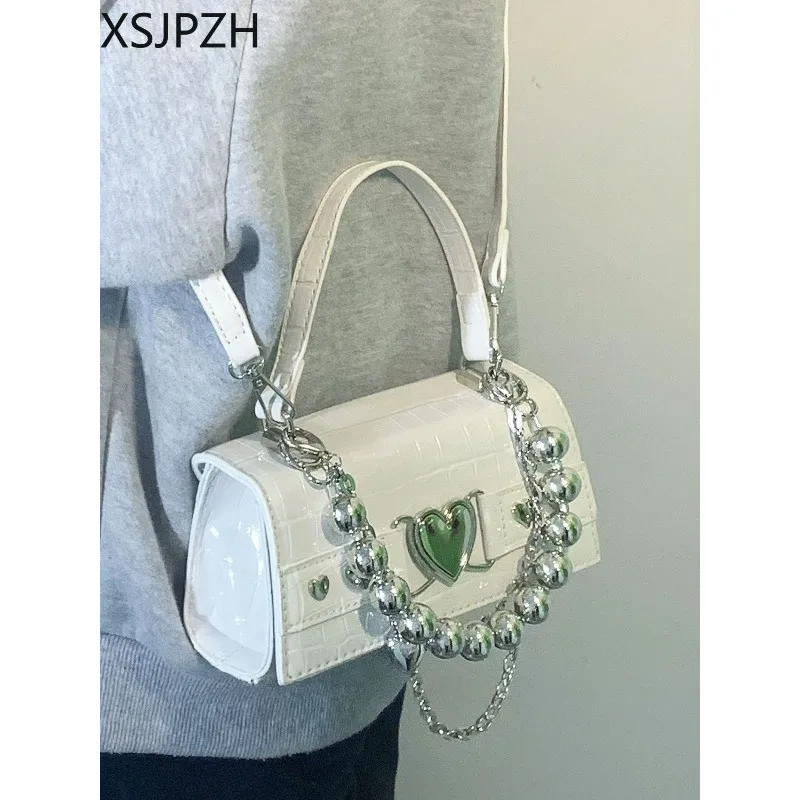 

2023 New Niche Design Cool Spice Texture Crocodile Pattern Small Bag Double Chain Portable Diagonal Bag Girl Versatile Tideway