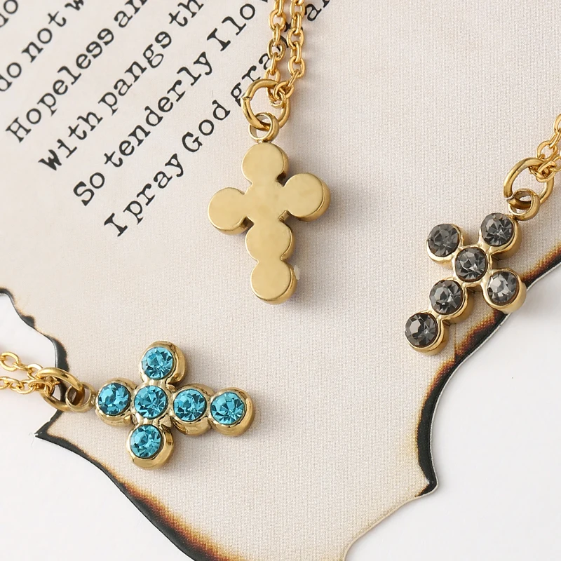 

Vintage Crystal Cross Stainless Steel Pendant Necklace For Women Exquisite Plated Colorful Pendant Necklace Party Jewelry Gifts