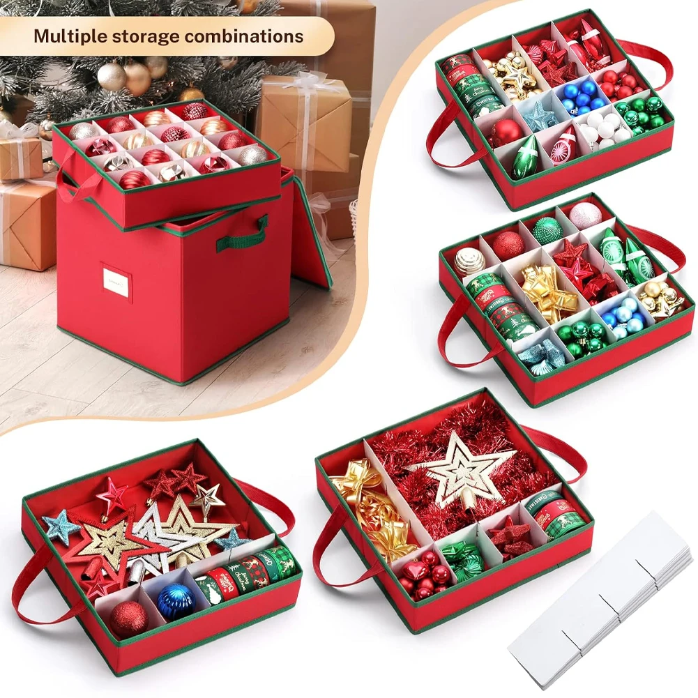 Christmas Ornament Storage Box with Dividers Christmas Storage Containers Xmas Decorations Organizer Stores Up To 64 Ornaments