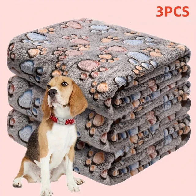 3PCS Soft Flannel Fleece Cat Dog Blanket Bed Mats Paw Foot Print Warm Pet Blanket Sleeping Beds Cover Mat For Dogs Cats Supplies