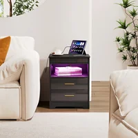 Деревянная прикроватная тумбочка с 2 ящиками/розетками 2 переменного тока/2 USB/открытая полка/0,4 м световая полоса для спальни, гостиной, вилка европейского стандарта — изображение 3