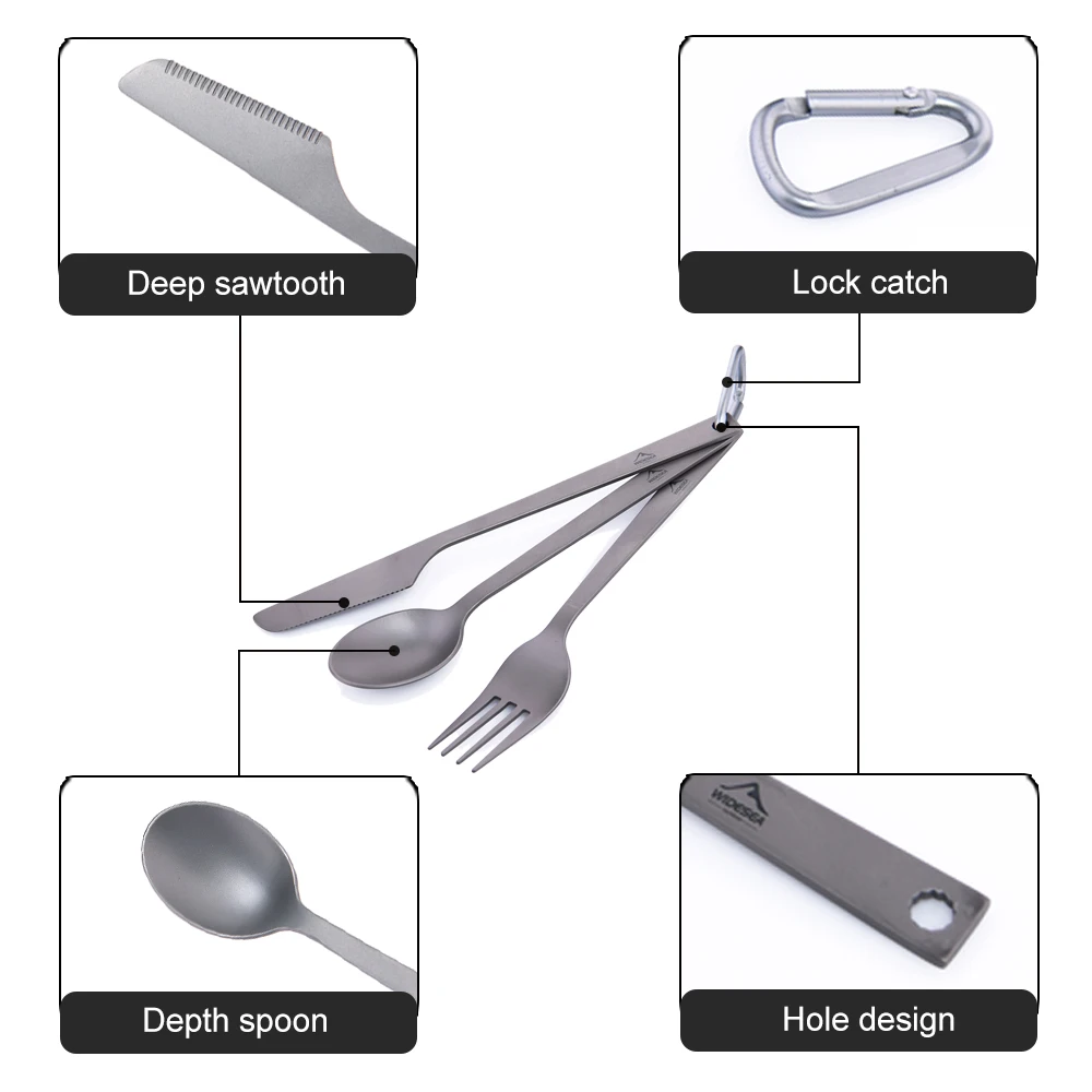 Widesea Titanium Spoon Fork Knife Set 50G Camping Tableware Ultralight Travel Tourist Outdoor Cookware Gear Equipment camping cutlery portable tableware camping cookware portable cutlery titanium tableware