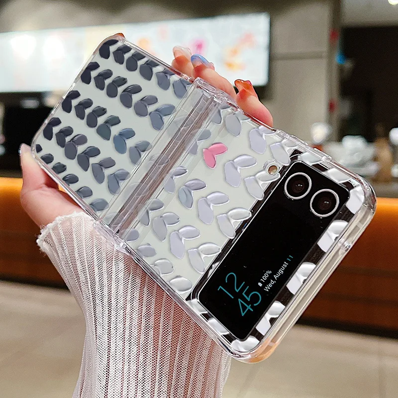 Love Heart Pattern Transparent Hard PC Folding Back Cover for Samsung Galaxy Z Flip Series