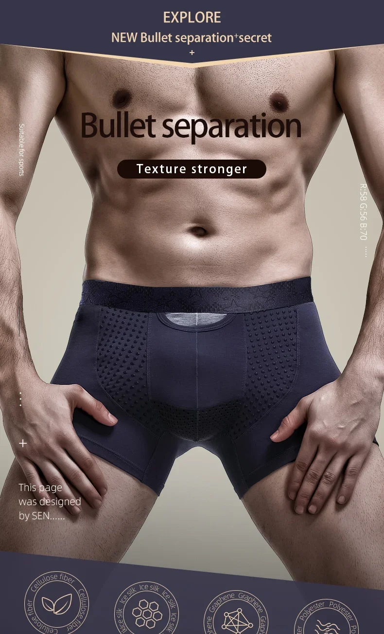 Spermatic Cord Bullet Split Unterwäsche Herren Hodensackader Unterhose Eisseidenbeutel gebogene flache Ecke Englische Strumpfhose – Detail 3