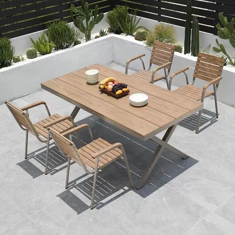 

Уличный стол, стул, сочетание двора, открытый досуг антикоррозийный пластиковый деревянный длинный стол, открытый водонепроницаемый