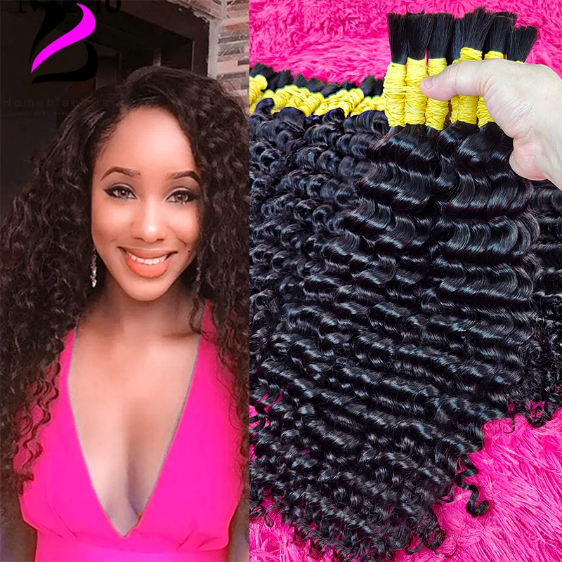 

No Weft Deep Wave Human Bulk Hair For Braiding 100% Human Hair Bundles 1B# Natural Black Bulk Hair Extensions For Women Curly