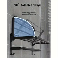 ราวแขวนผ้าขนหนูอลูมิเนียมอัลลอยด์แบบไม่ต้องเจาะ, ที่แขวนผ้าขนหนูแบบพับได้ติดผนังสำหรับจัดเก็บในห้องน้ำ 5