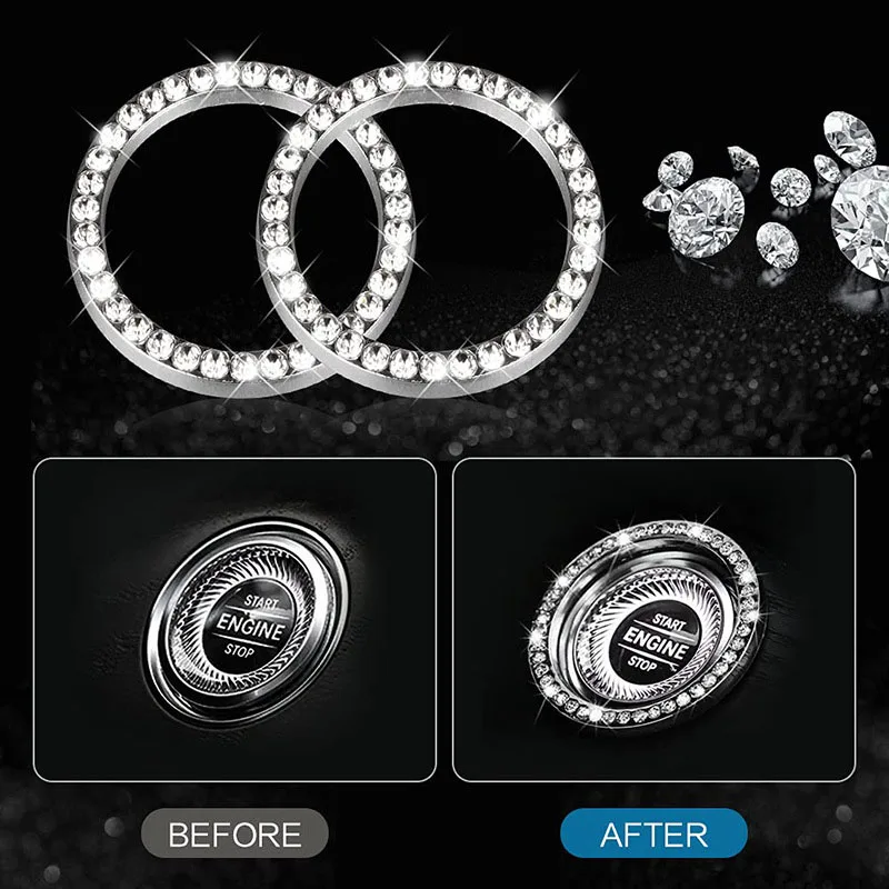 

7 Pcs Rhinestone Car Steering Wheel Cover Cupholder Starter Button Cover Handlebar Glove Armrest Glove Car Interior Kit