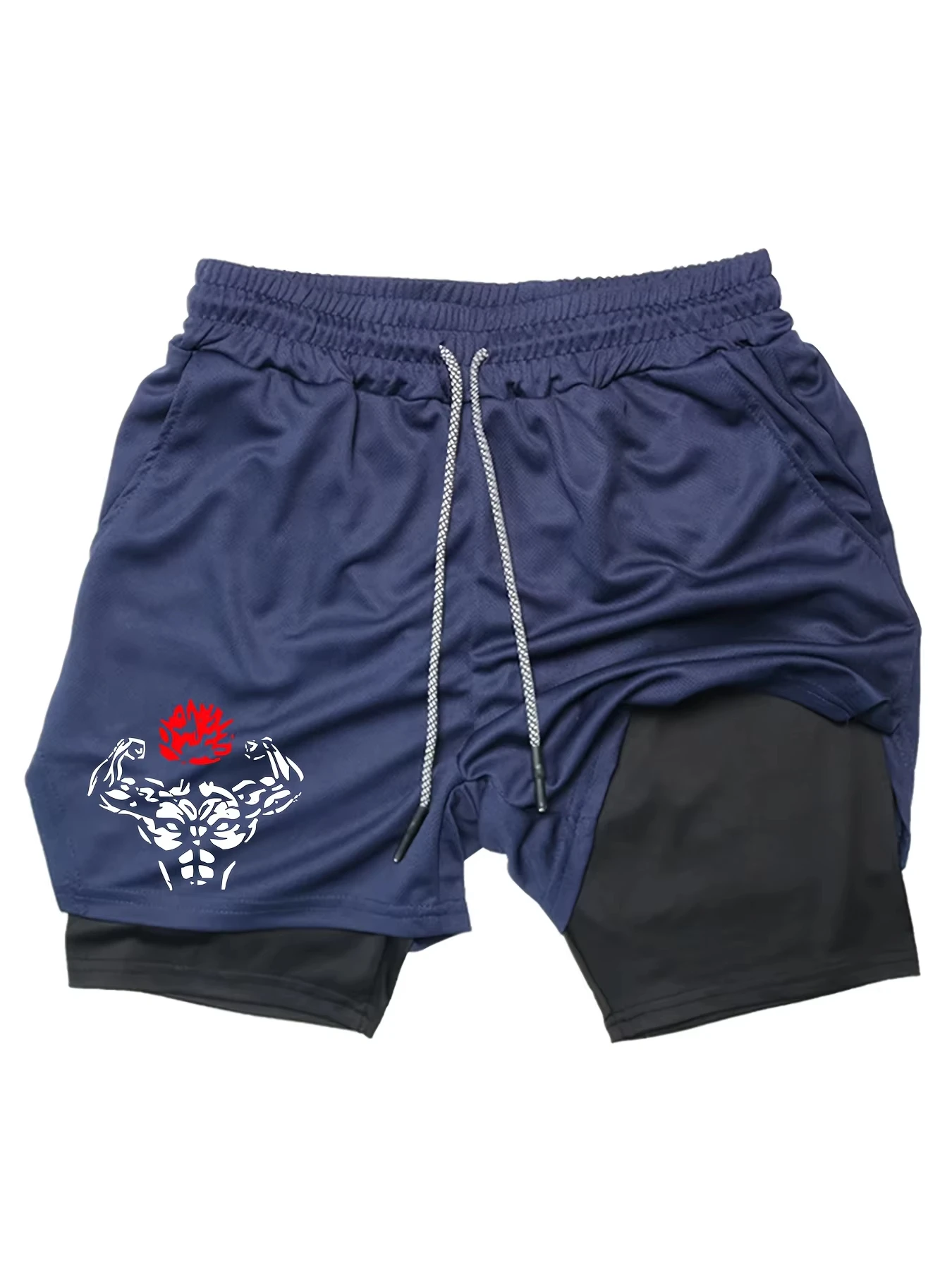 شورت صيفي للرجال 2 في 1 رياضي للتمرين والجري، شورت رياضي مطبوع مع جيب للهاتف، سريع الجفاف وقابل للتنفس