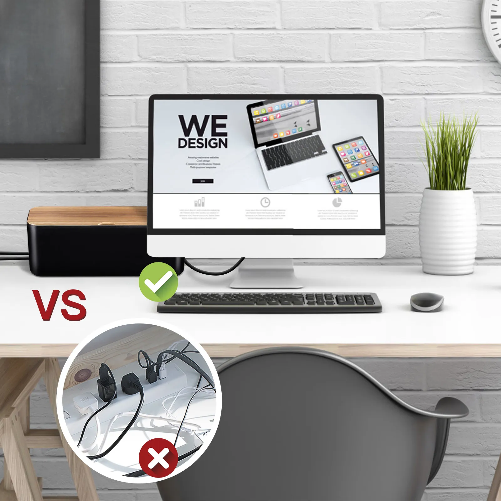 데스크 케이블 정리함 블랙 1개 내화성 ABS 소재 전원 스트립 연장선 정리용 케이블 홀더