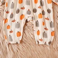 Citgeett Autumn Halloween Infant Baby Girl Romper Pumpkin Print Ruffled Long Sleeve Jumpsuit Bow Headband Clothes 5