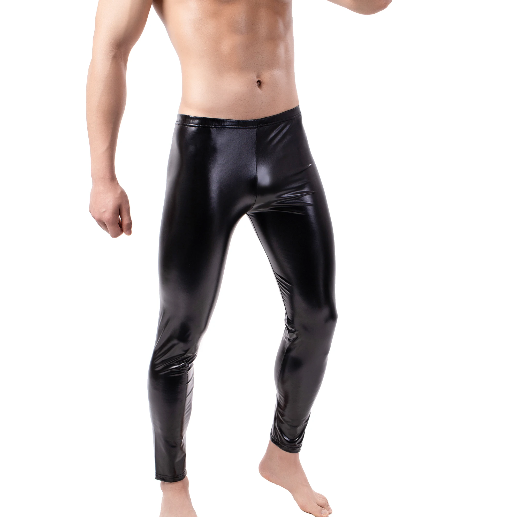 Description Picture 5 of itemYUFEIDA Men's PU Leather Legging Skinny Pouch Pants Tight Erotic Temptation Trousers Clubwear Tight Stretchy Casual Sexy Legging