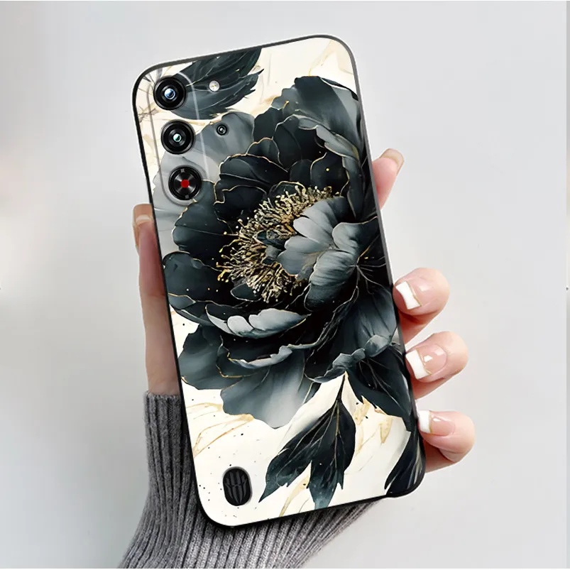 Soft Silicone Black Shell with Cute Flower Design - Protective Case
