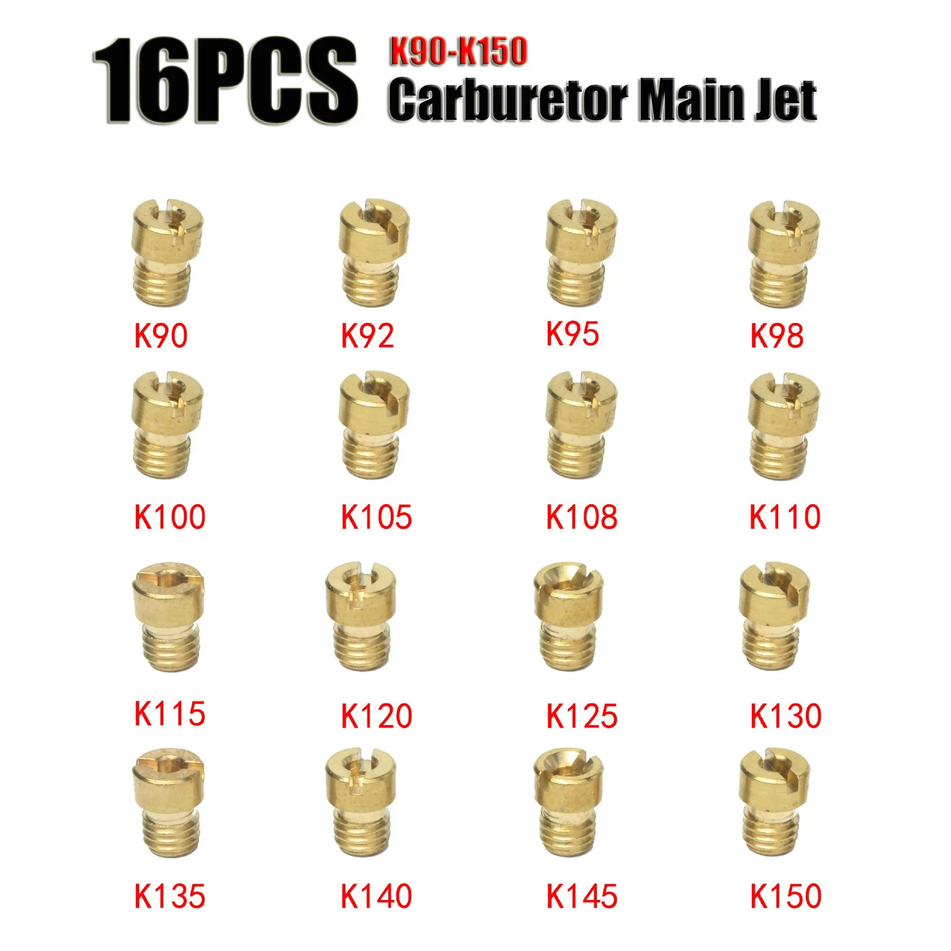 16 Pcs Carburetor Main Jet Kit Motorcycle Slow Pilot Jets Modified