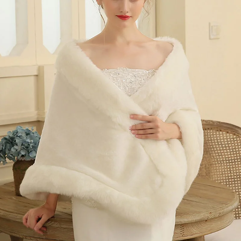 

Женская зимняя теплая шаль из искусственного меха, Свадебная шаль, Женская Блестящая Белая утолщенная накидка, элегантные аксессуары