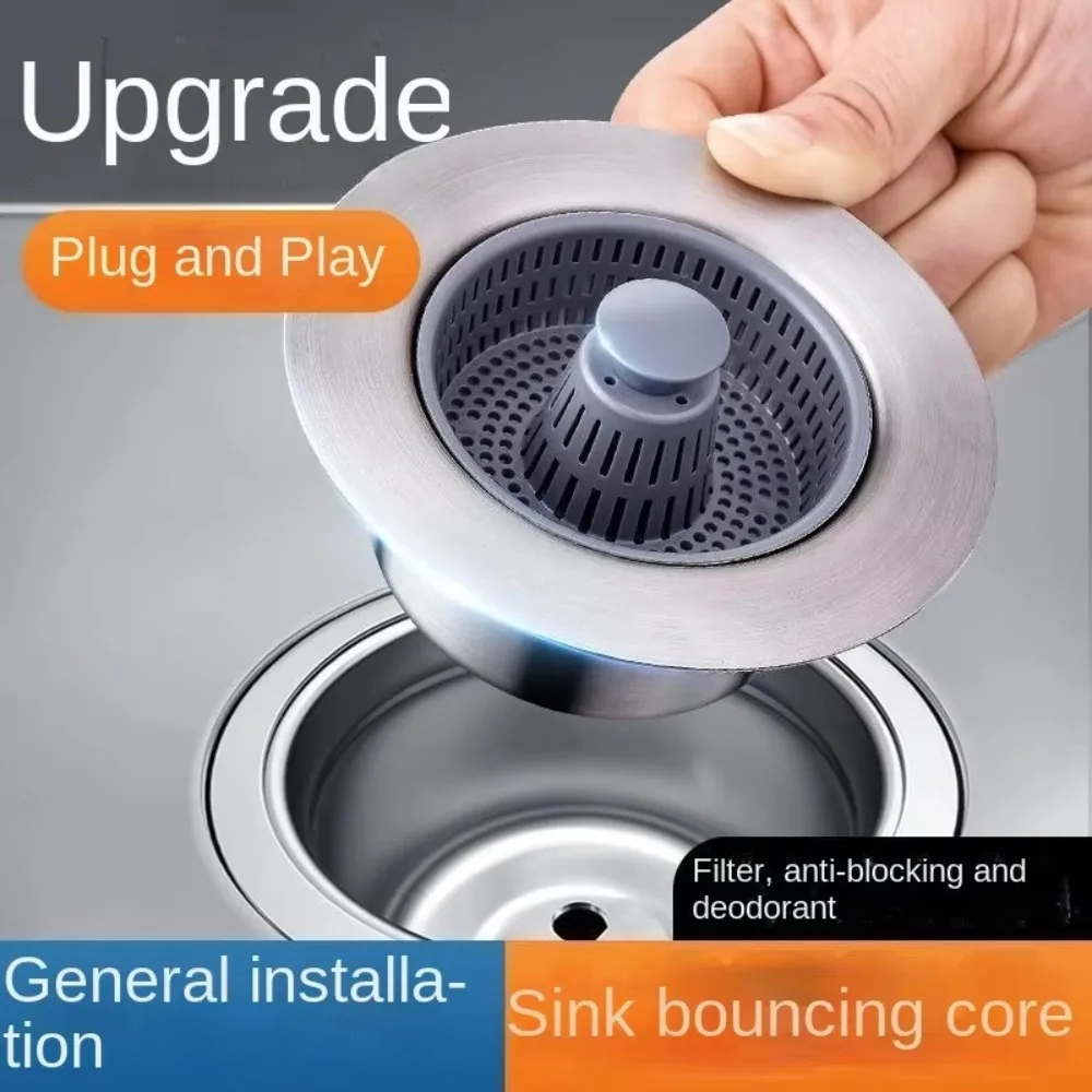 3 in 1 Filter Sink Bouncing Core Stopping Blockage Sink Strainer Kitchen Tool Leak-proof Plug Drain Basket