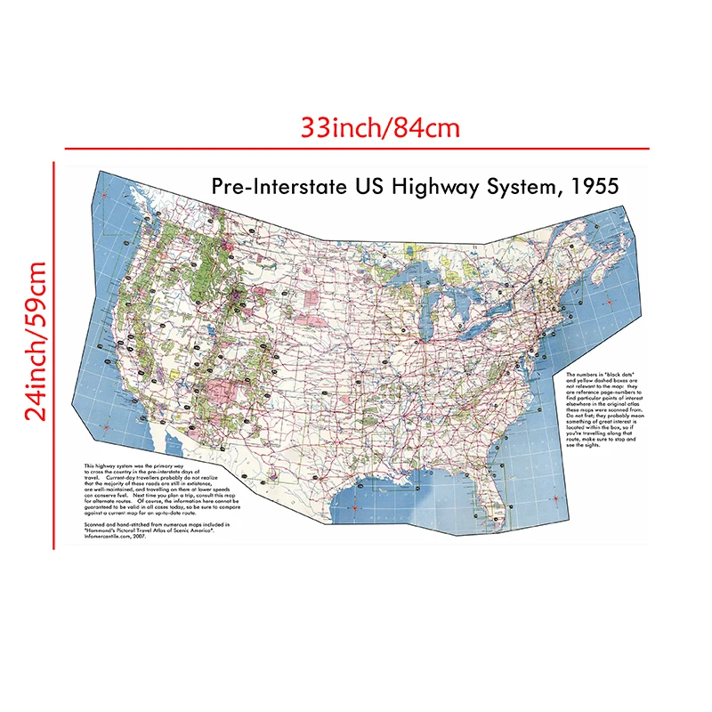 1pc estados unidos mapa do mundo imagem a1 mapa do mundo pré-interestadual eua high way sistema 1955 pintura para material de escritório em casa