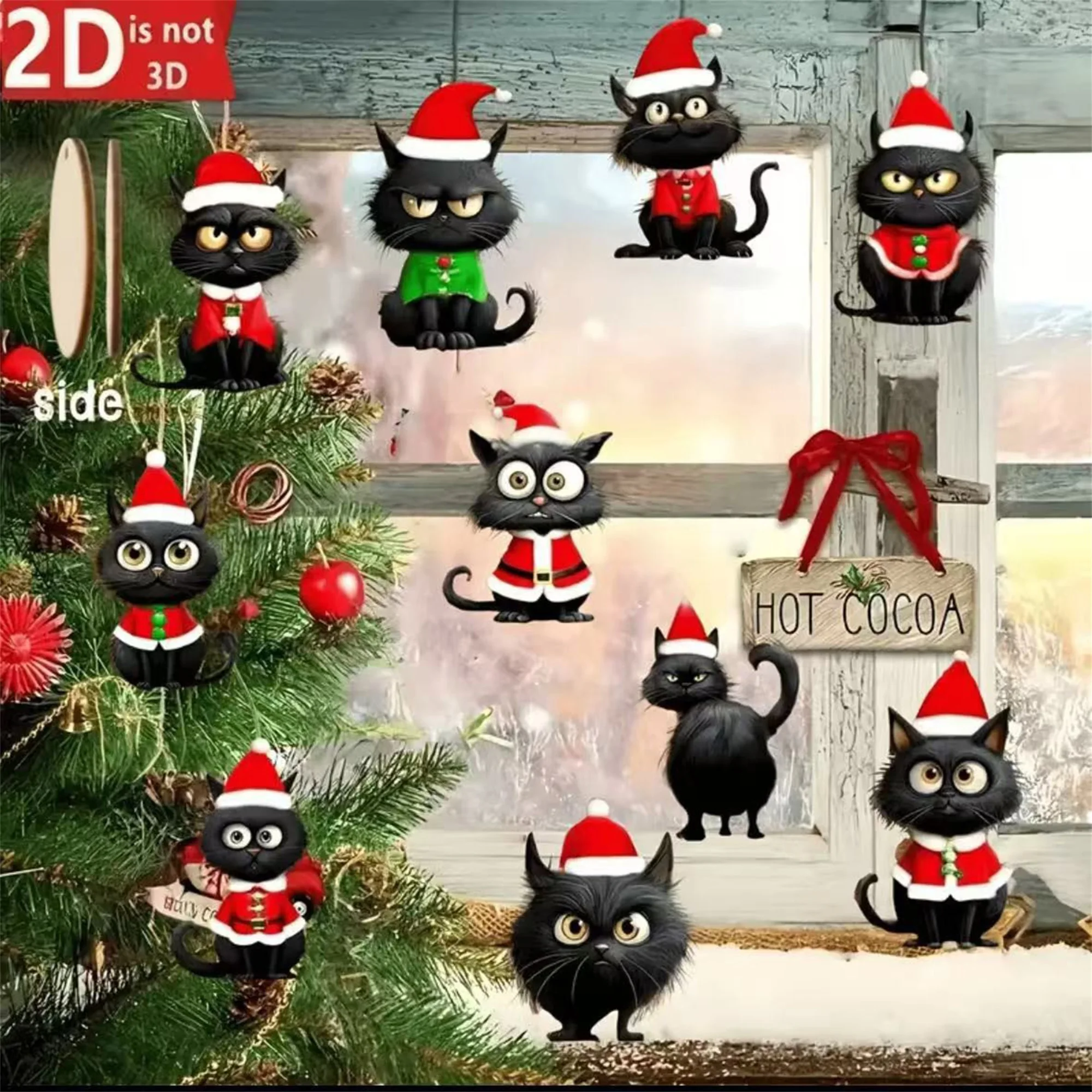 Christmas Black Cat Ornaments Creative Wooden Tree Hanging Decorations for Home Office Party