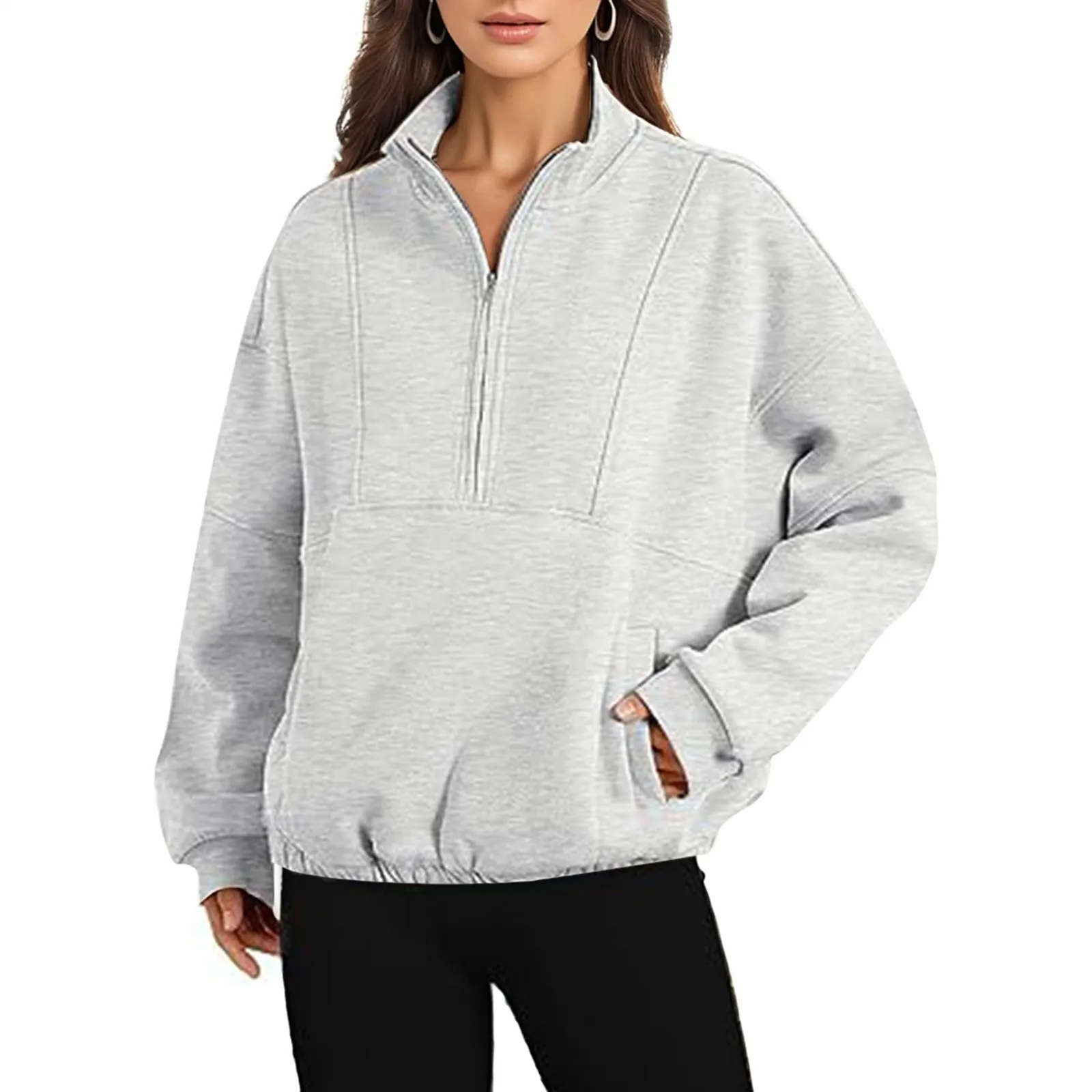 

Womens Oversized Half Zip Pullover Long Sleeve Sweatshirt Quarter Zip Hoodie Sweater Teen Girls Fall Blouse Oversize Streetwear