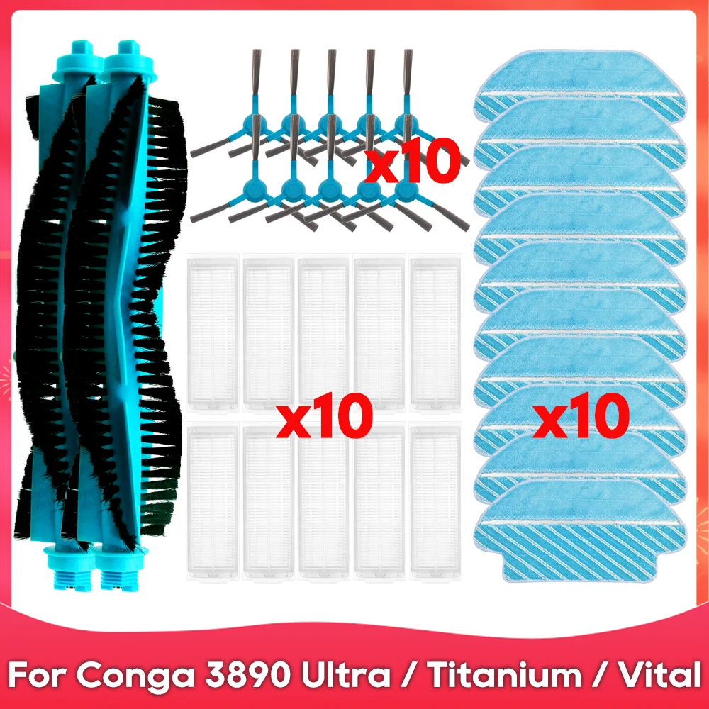 Adequado para Peças Sobressalentes e Acessórios do Aspirador de pó Robô Cecotec Conga 3890 Ultratitaniumvital Rolo Escova Lateral Filtro Hepa e Mopa.