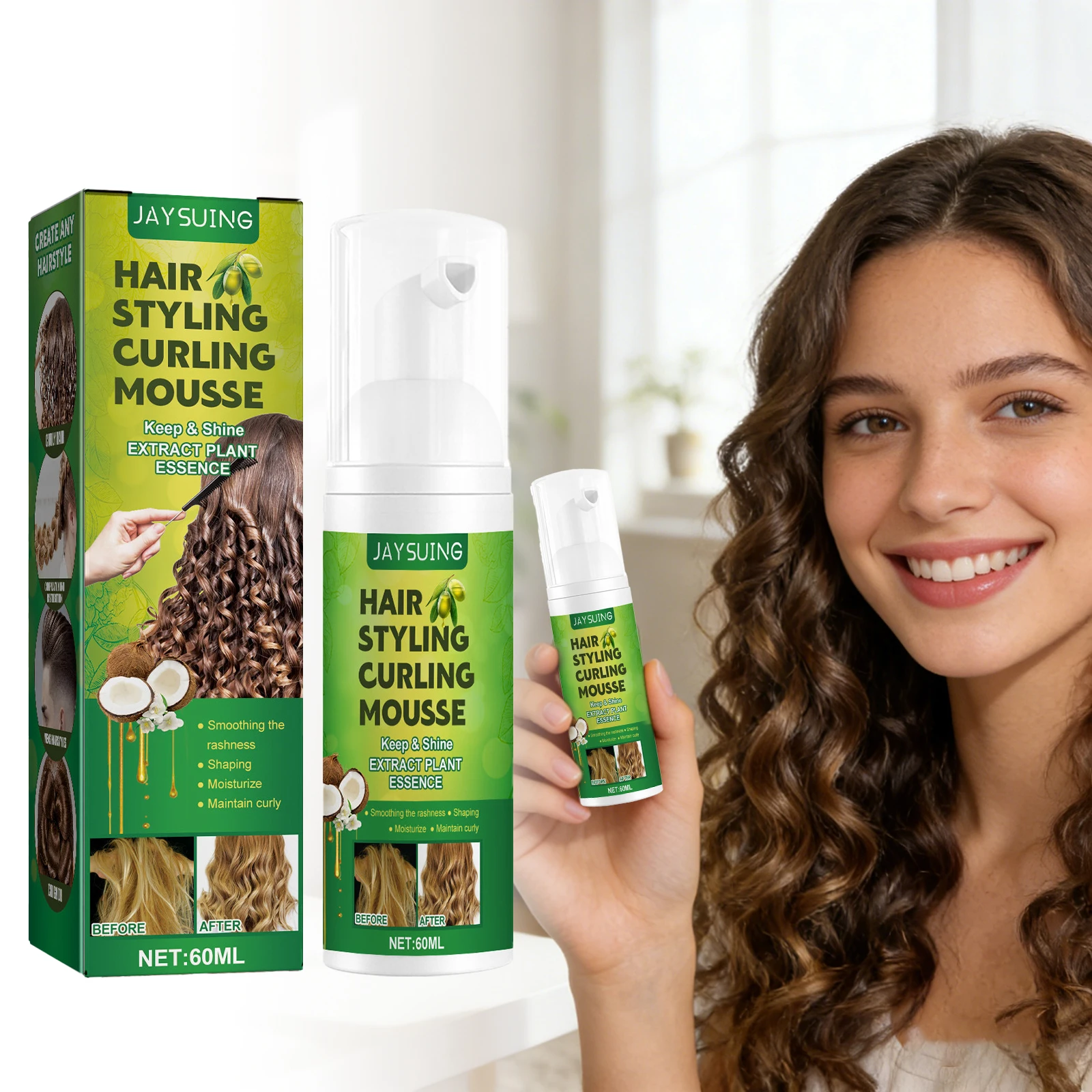 Curly Hair Styling Mousse Lasting Hold Improve Hair Shine Enhance Hairstyle Easy Shaping Rich Foaming Fashion Hair Fluffy Mousse