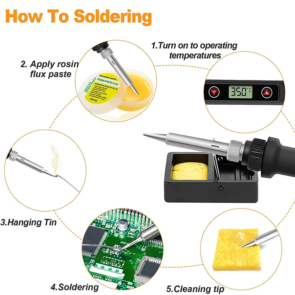 80W Digital Electric Soldering Iron Kit Set Temperature Adjustable Welding Tool Ceramic Heater Soldering Tips Rework 220V 110V inverter arc welder