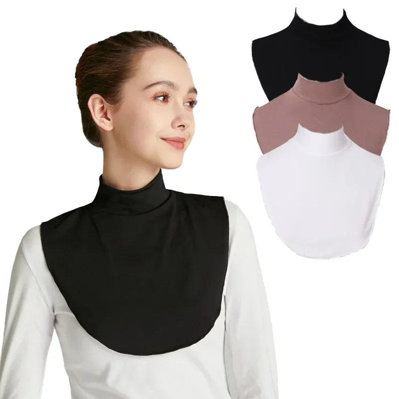 New Soft Cotton Modal Lace Detachable Neck Cover Ramadan Hijab Cover Headwrap Full Fake Collar High Collars Turtleneck Scarves fake collar detachable collar shawl