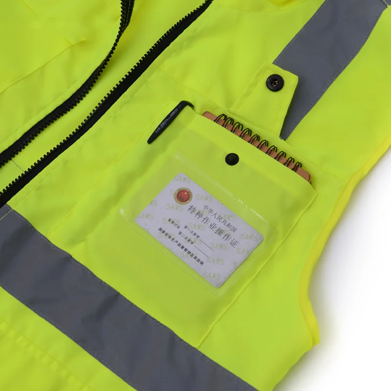 High Visibility Vest with Pockets and Zip Reflective Work Clothes Men high visibility vest