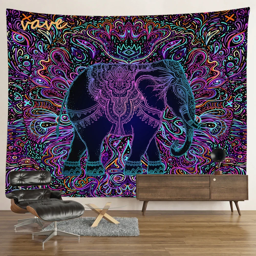 UV Reactive Fluorescent Mandala Elephant Tapestry Hippie Psychedelic Buddha Statue Owl Wall Hanging Cloth Bohemia Room Decor 3