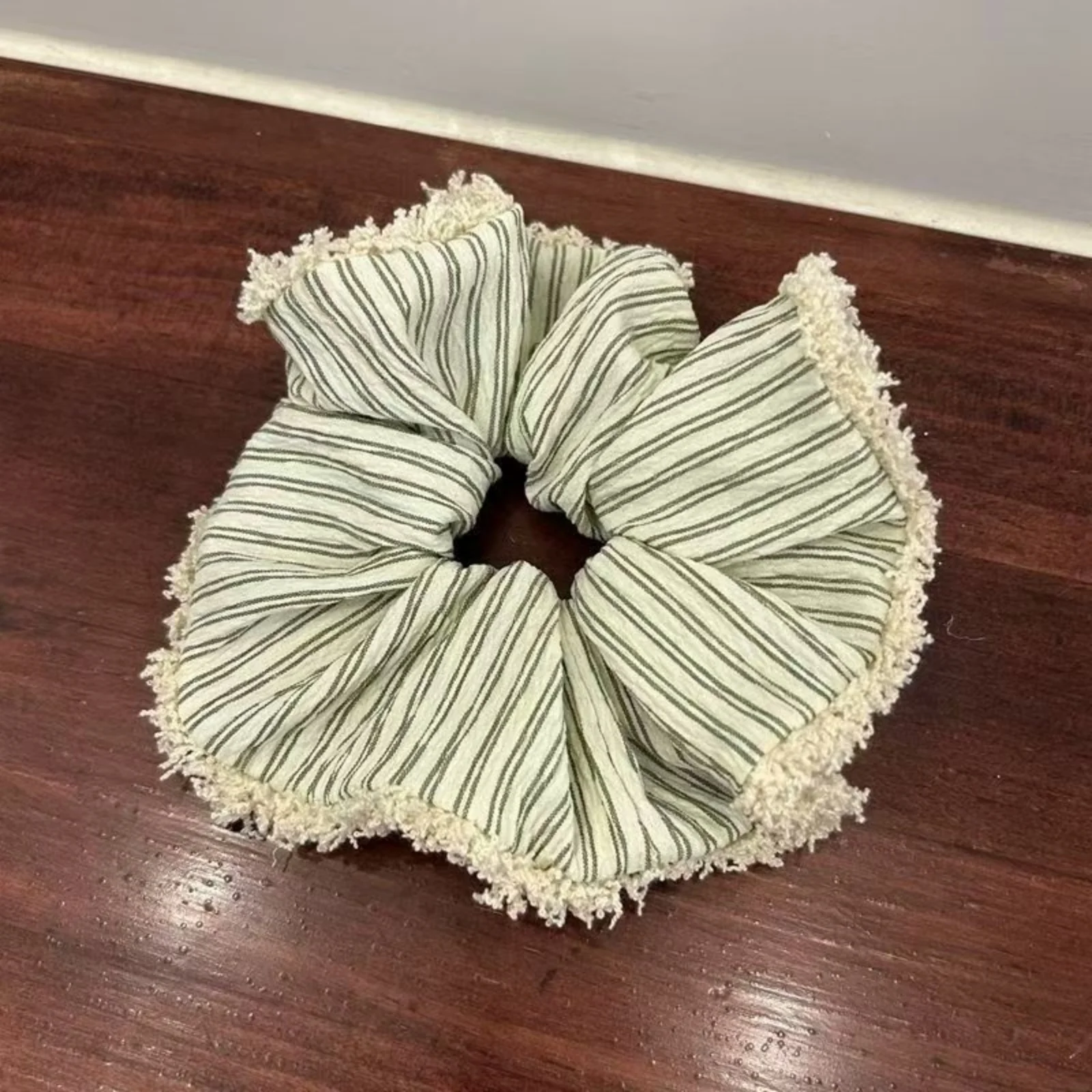 1PC Fringed Striped Linen Scrunchies, 4 - Piece Set, Vintage Hair Accessories for Women's Daily & Casual Hairdos