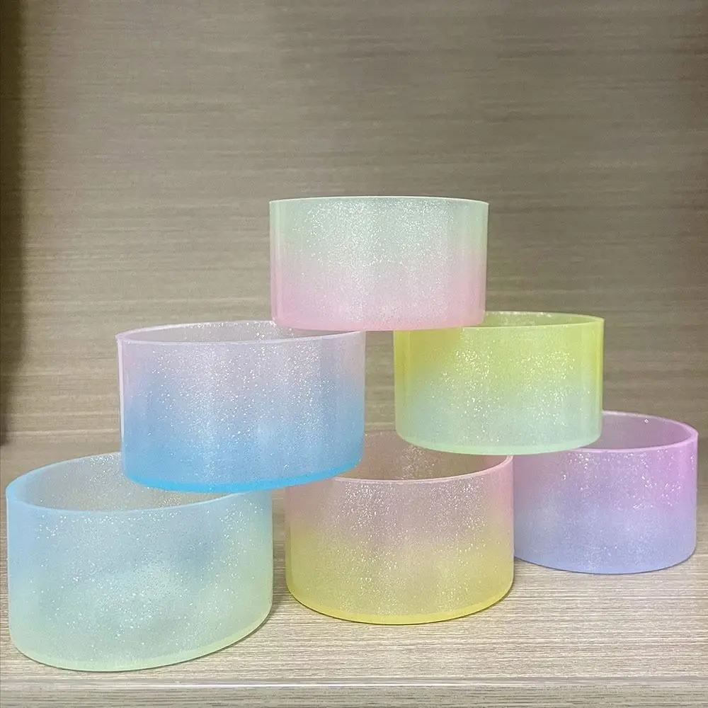 선물용 젤리 그라데이션 글리터 바닥 커버 미끄럼 방지 지름 7.5cm 바닥 슬리브 실리콘 물병 액세서리 (물컵용)