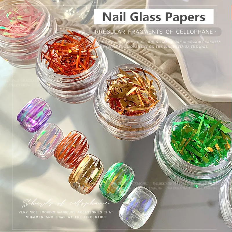 1 Box Glas Auroral klare Nägel Farbverlauf Aufkleber getrimmt Eiswürfel Süßigkeiten Papier Nail Art Laser Aurora bunte unregelmäßige Aufkleber