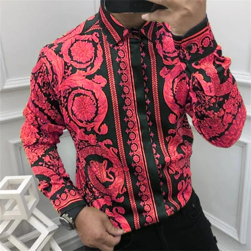 thumbnail image 1 of Camisas de lujo de moda 2024 para hombre, camisas con solapa de manga larga con estampado de imagen para hombre, camisas hawaianas casuales de fiesta callejera, tallas grandes S-5XL, 1 of 5