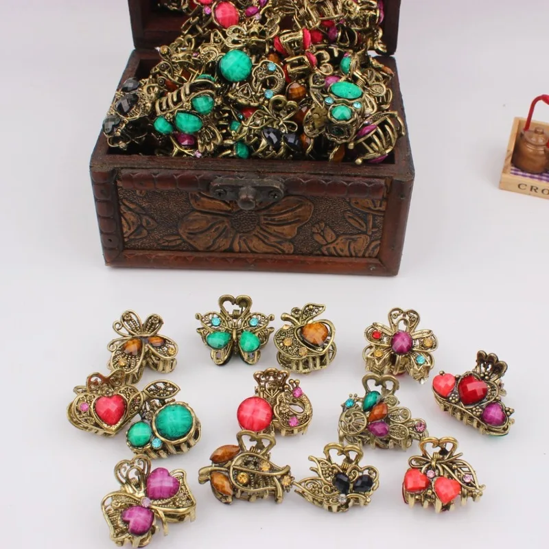 Lot de 10 pinces à cheveux rétro pour femmes, en résine, mini papillons, accessoires de coiffure, outils et bijoux pour un cadeau de mariage ou une couronne._voghion.com