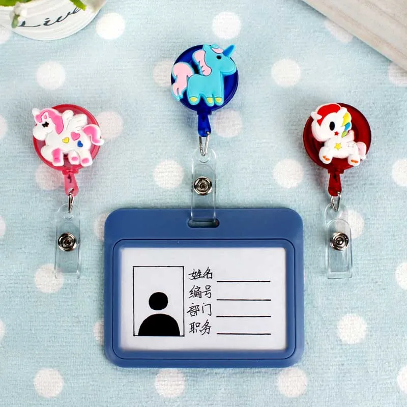 Newest 60cm Silica Colorful Small Unicorns Retractable Badge Reel Student  Nurse Exhibition Enfermera Name Card ID Card Chest