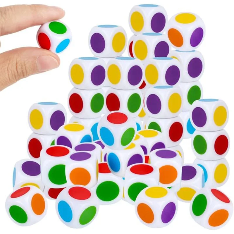 12PCS 16MM 컬러 도트가 있는 주사위 수학 교실 교육 용품 보드 게임 액세..