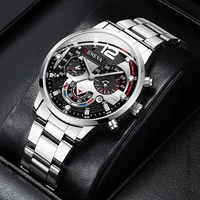 Fashion Men's Watches Stainless Steel Band Analog Quartz Wristwatch with Calendar 5