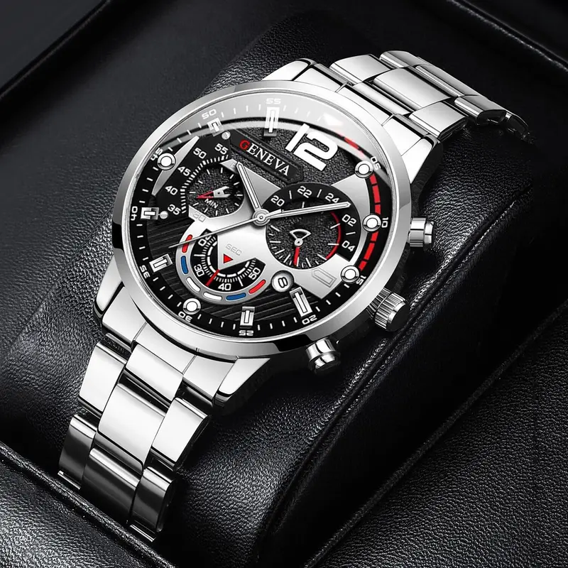 Fashion Men's Watches Stainless Steel Band Analog Quartz Wristwatch with Calendar - Image 5