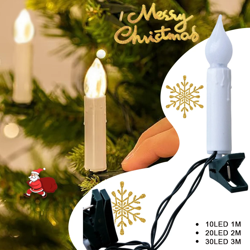 Battery Powered Flameless Candle String Lights 1/2/3m LED Christmas with Clips for Xmas Tree Holiday Wire Lighting Home Decor