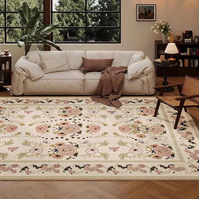 Retro Living Room Carpet Large Area Floral Print Bedroom Rugs Light Luxury Creative Home Decoration Coffee Table Sofa Mats Tapis
