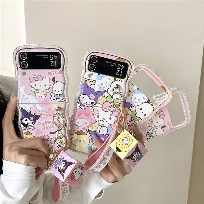 Sanrio Hello Kitty Cinnamoroll Phone Case For Samsung Z Flip 3 4 5G ZFlip3  ZFlip4 ZFlip5 Galaxy Shockproof Transparent Cover - AliExpress