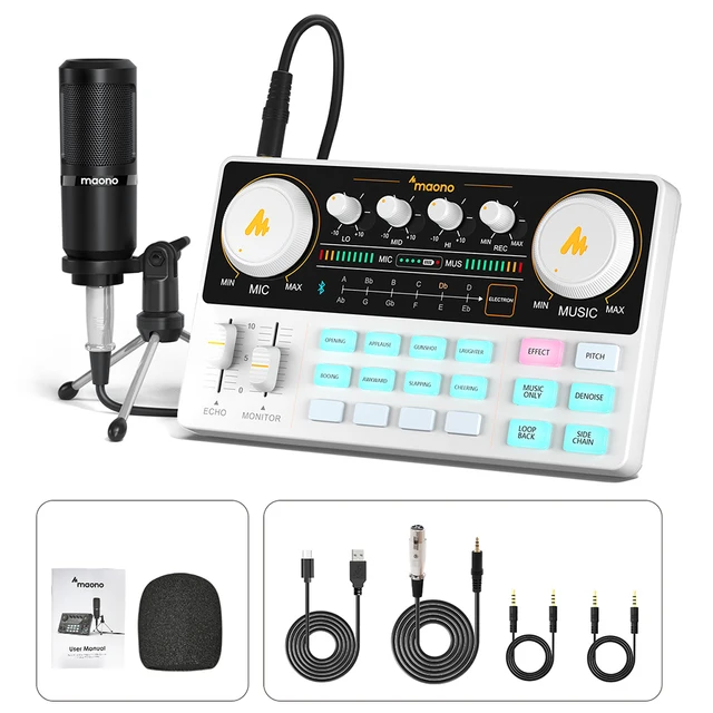 Maono AM200-S1 Sound Card Microphone Set MaonoCaster Audio Interface with Condenser Mic for Live Streaming,Recording,PCPhone