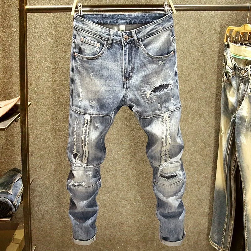 Spring and Autumn New Men's Classic Fashion Trend Ripped Jeans Men's Casual Elastic Comfortable High-Quality Trousers 28-36