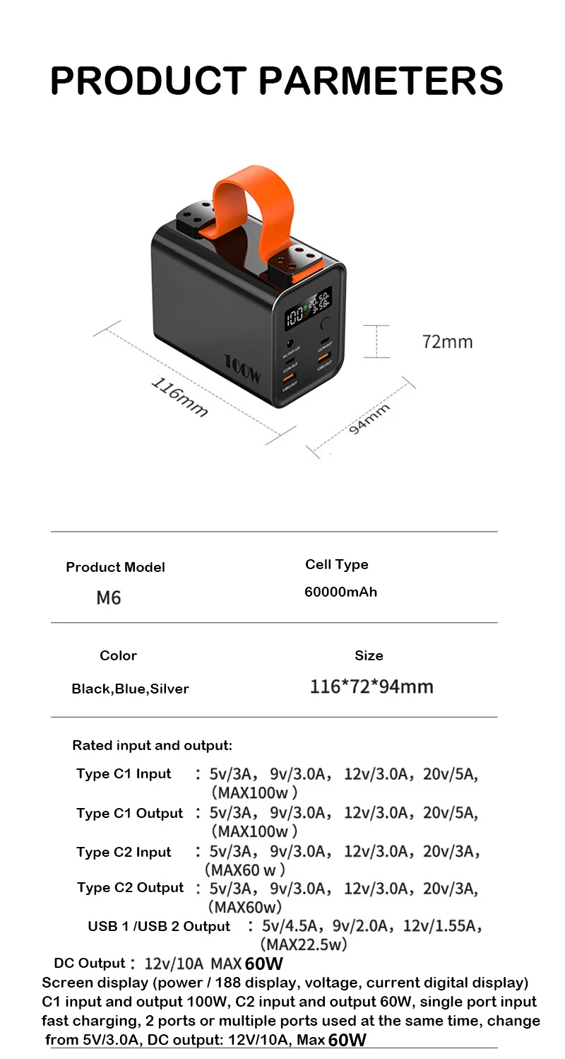 60000mAh 100W Power Bank Portable USB C Fast Charging External Spare Battery Large Capacity Powerbank For Laptop Outdoor Camping 5 Sd4c9688f11304975b0144031426855d7U