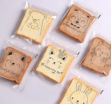 100 piezas de bolsas de regalo de dulces autoadhesivas transparentes con forma de conejito, gato, oso, pan, tostadas, galletas, suministros para embalaje de repostería
