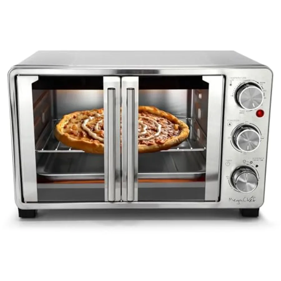 26.4 Quart French Door Multi-Function Stainless Steel Electric Toaster Oven with Temperature Timer Control and Broil Bake Toast