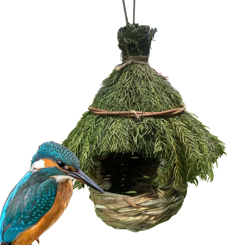 Handwoven Straw Bird Nest - Handmade Woven Birdhouse Ornament for Garden Decor & Outdoor Craft Decorations Wildlife Deco